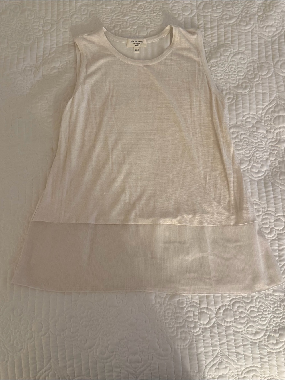 Kim & Cami Los Angeles Cream Slub Knit Tank Top Sheer Hem Small